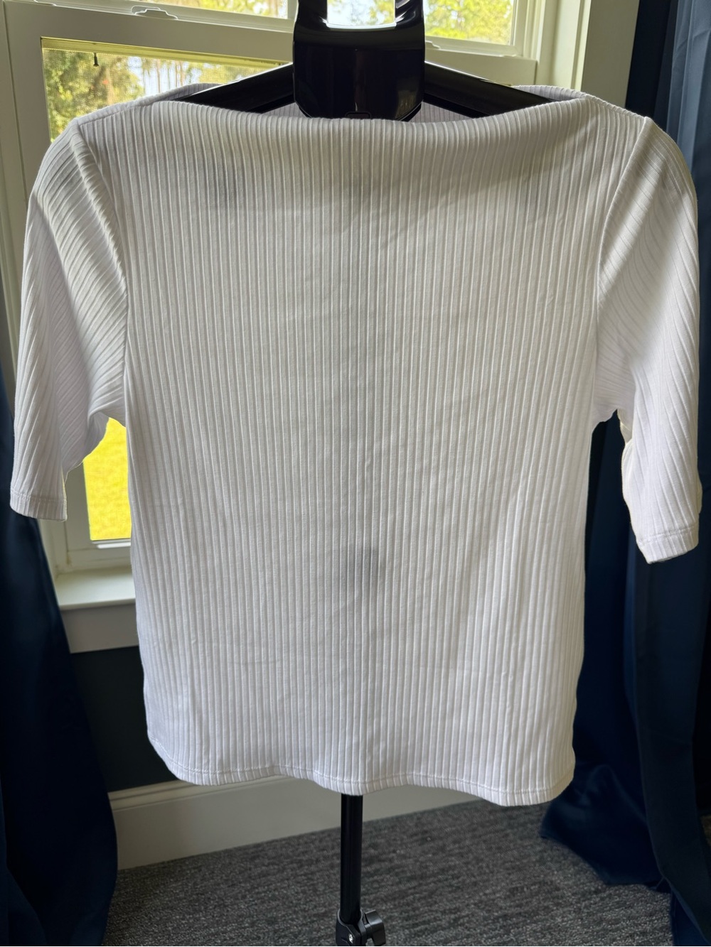 Old Navy Women’s White Ribbed Boatneck 3/4 Sleeve Blouse Size Large